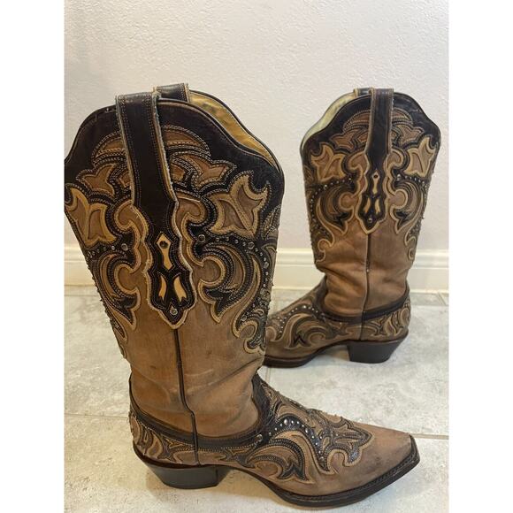 "Corral Women Style G1185 Brown & Dark Brown Embroidered Cowboy Boots 8" - Picture 3 of 16